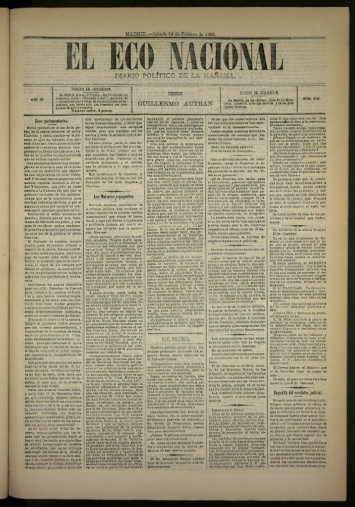 Miniatura de El Eco Nacional de 14 de febrero de 1885, nº 908