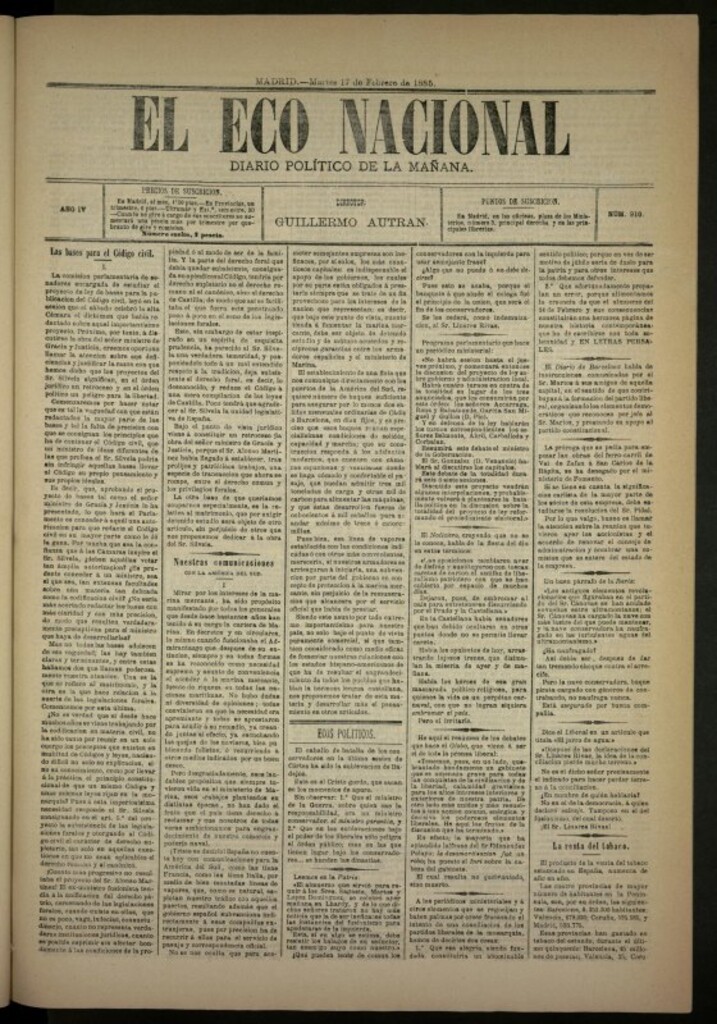 Miniatura de El Eco Nacional de 17 de febrero de 1885, nº 910