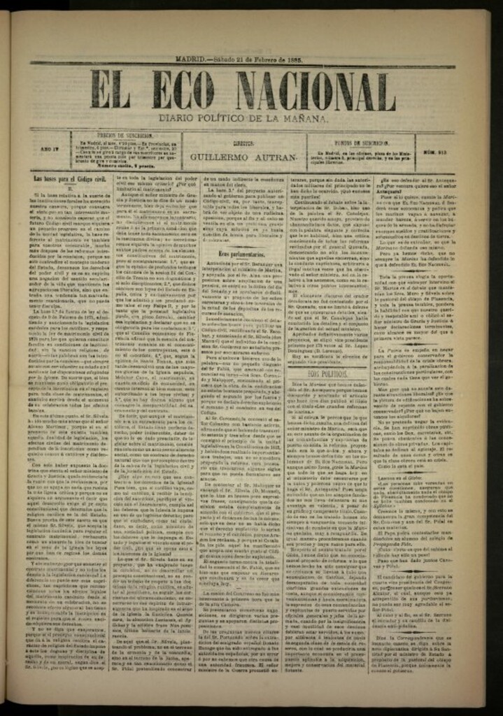 Miniatura de El Eco Nacional de 21 de febrero de 1885, nº 913