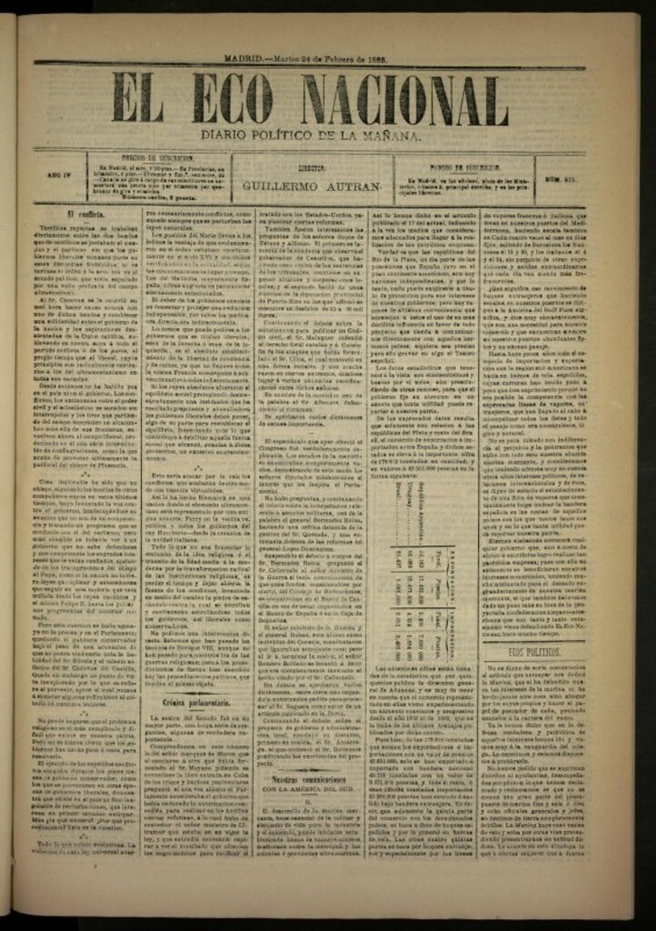 Miniatura de El Eco Nacional de 24 de febrero de 1885, nº 915
