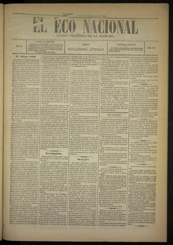 Miniatura de El Eco Nacional de 26 de febrero de 1885, nº 917