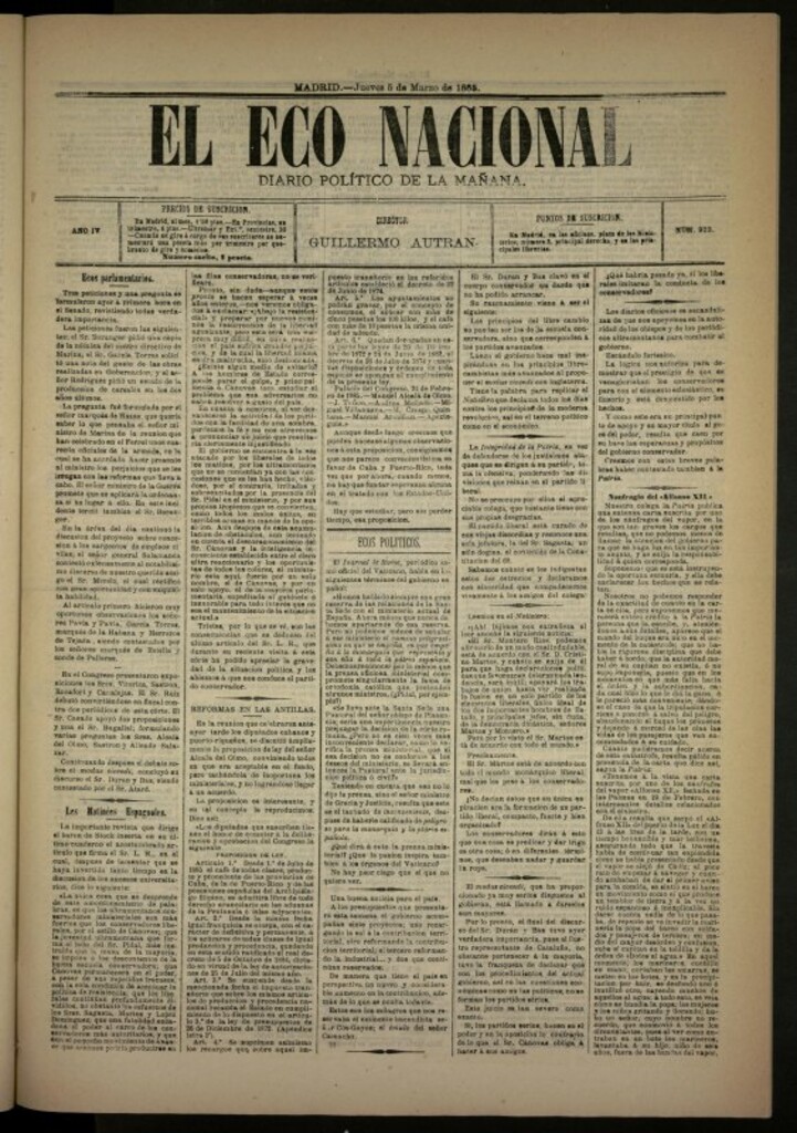 Miniatura de El Eco Nacional de 5 de marzo de 1885, nº 923