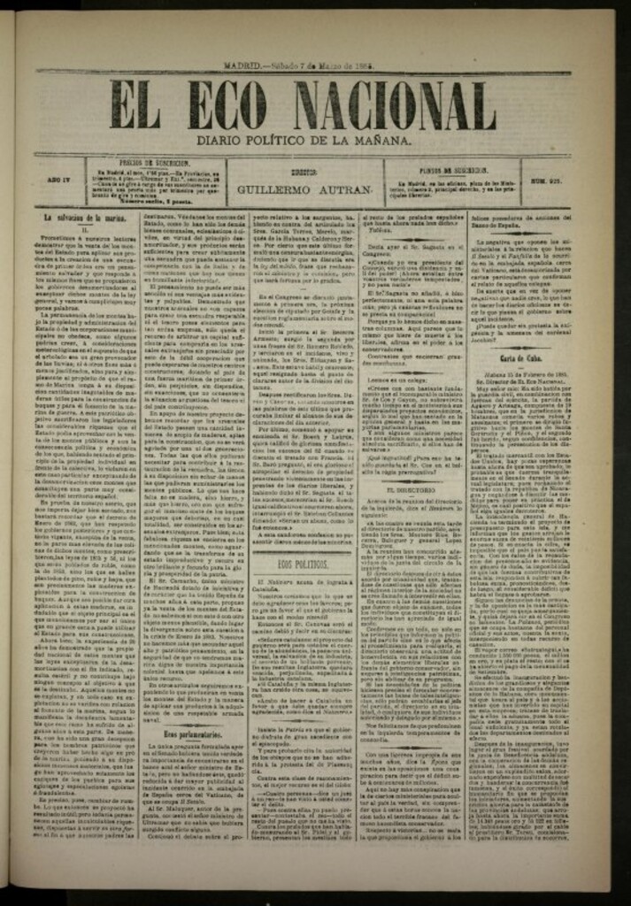 Miniatura de El Eco Nacional de 7 de marzo de 1885, nº 925