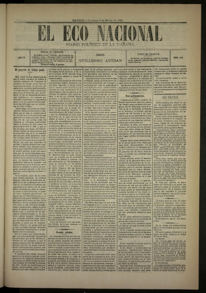 Miniatura de El Eco Nacional de 8 de marzo de 1885, nº 926