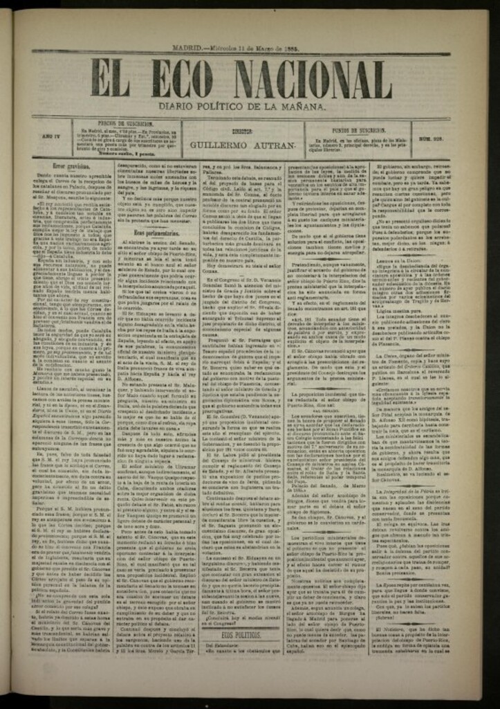 Miniatura de El Eco Nacional de 11 de marzo de 1885, nº 928