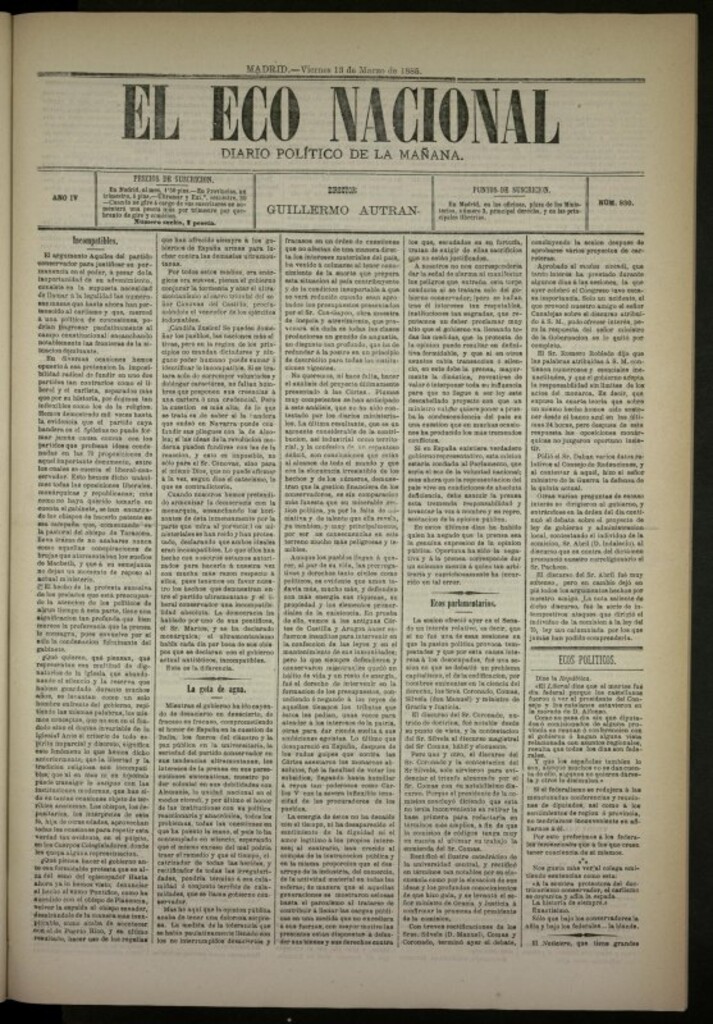 Miniatura de El Eco Nacional de 13 de marzo de 1885, nº 930