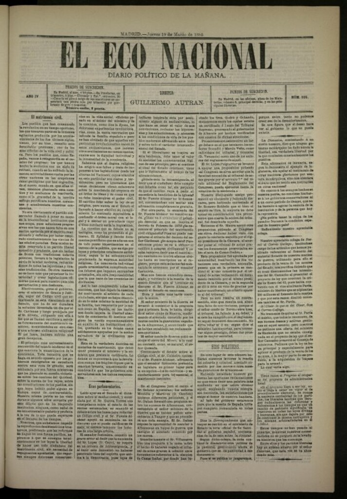 Miniatura de El Eco Nacional de 19 de marzo de 1885, nº 935
