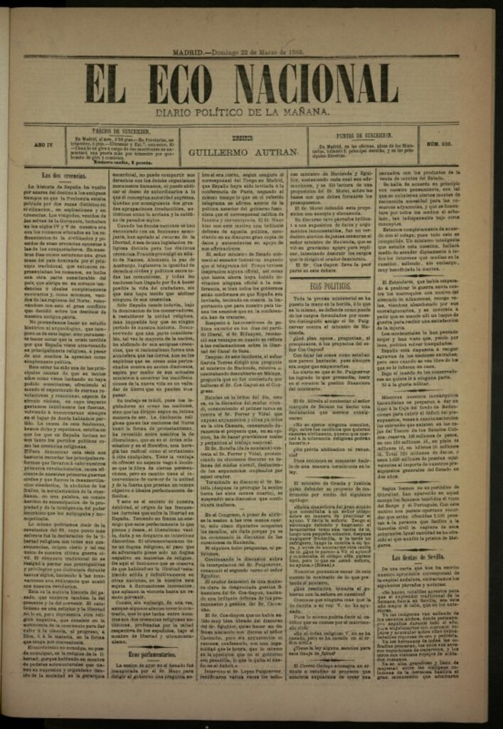 Miniatura de El Eco Nacional de 22 de marzo de 1885, nº 938