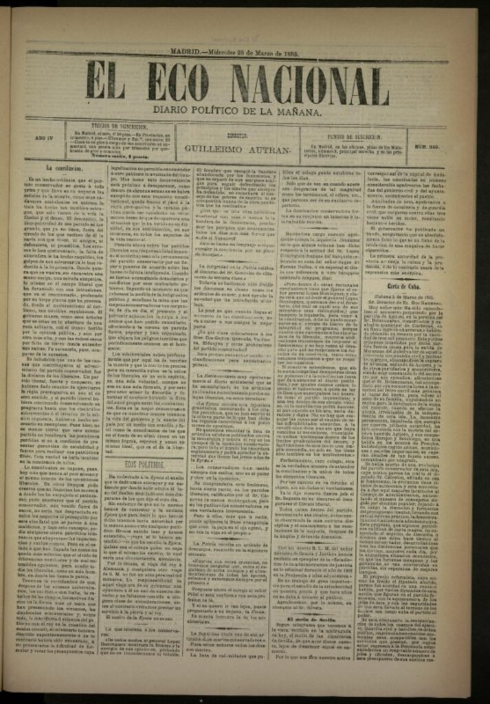 Miniatura de El Eco Nacional de 25 de marzo de 1885, nº 940