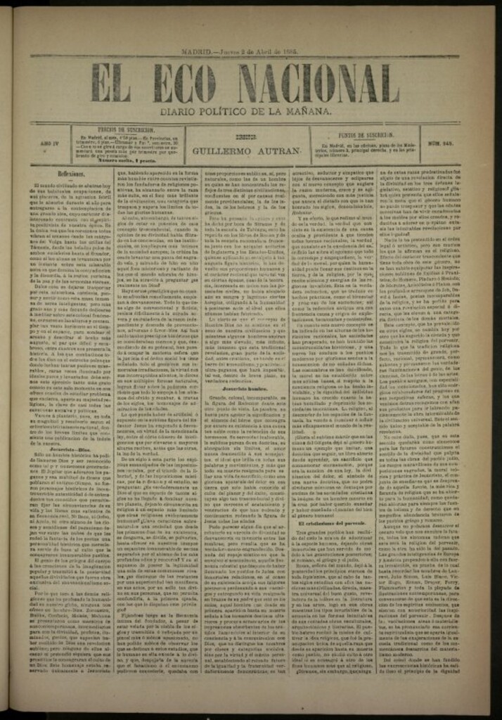 Miniatura de El Eco Nacional de 2 de abril de 1885, nº 945