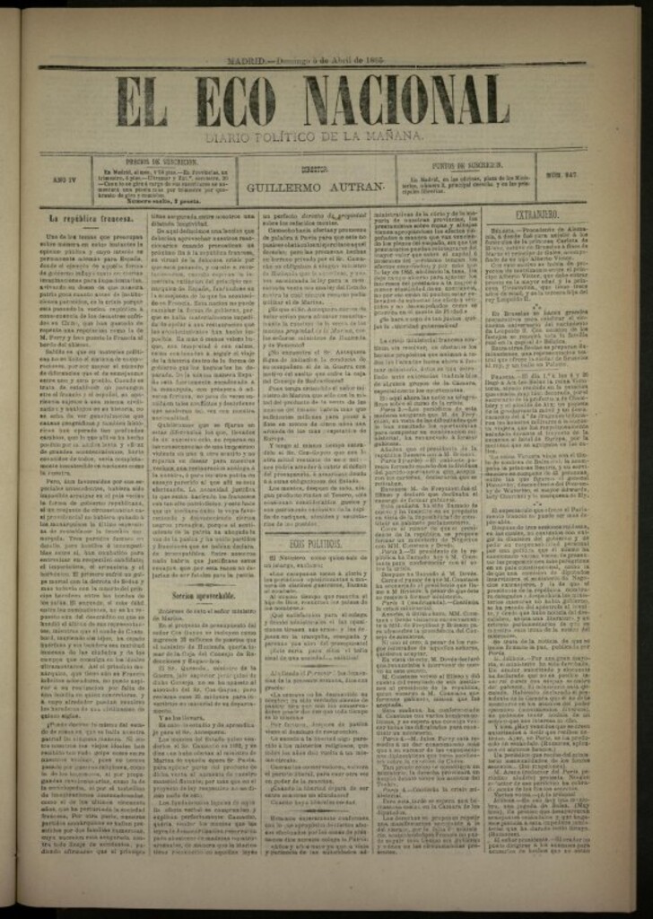 Miniatura de El Eco Nacional de 5 de abril de 1885, nº 947