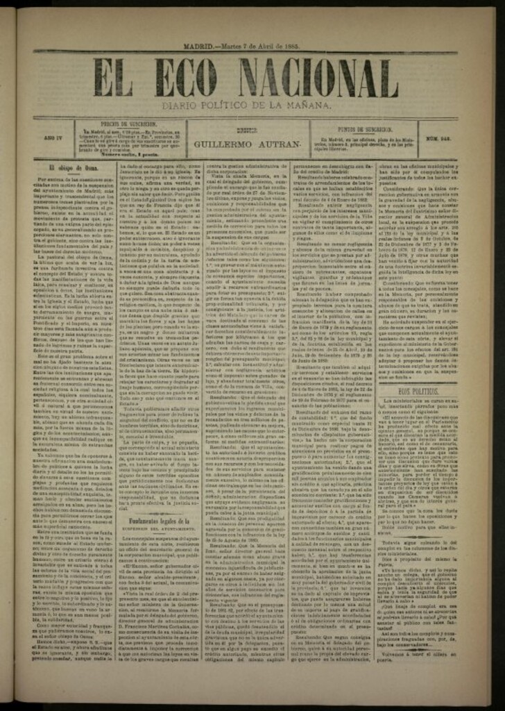 Miniatura de El Eco Nacional de 7 de abril de 1885, nº 948