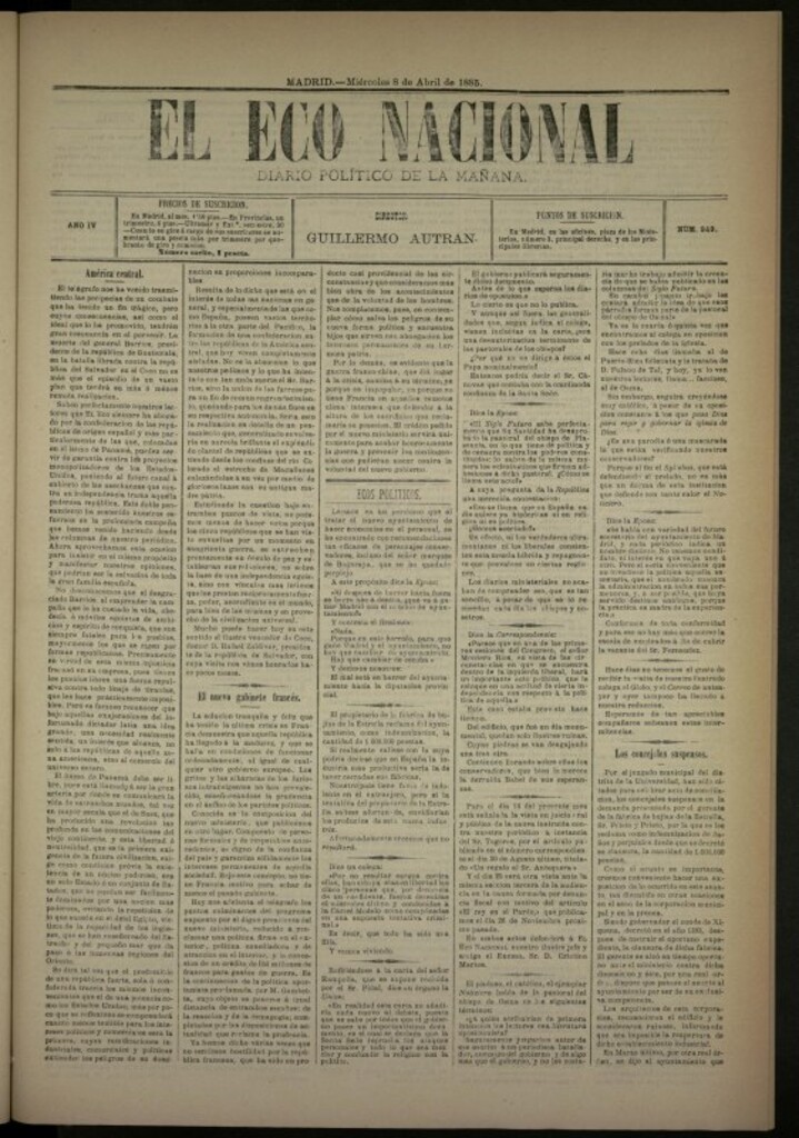 Miniatura de El Eco Nacional de 8 de abril de 1885, nº 949