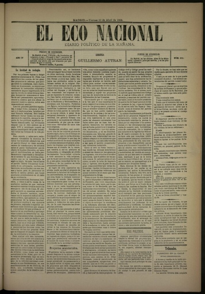 Miniatura de El Eco Nacional de 10 de abril de 1885, nº 951