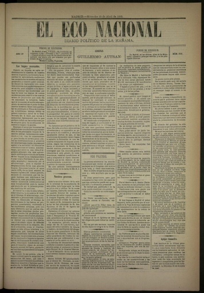 Miniatura de El Eco Nacional de 15 de abril de 1885, nº 956