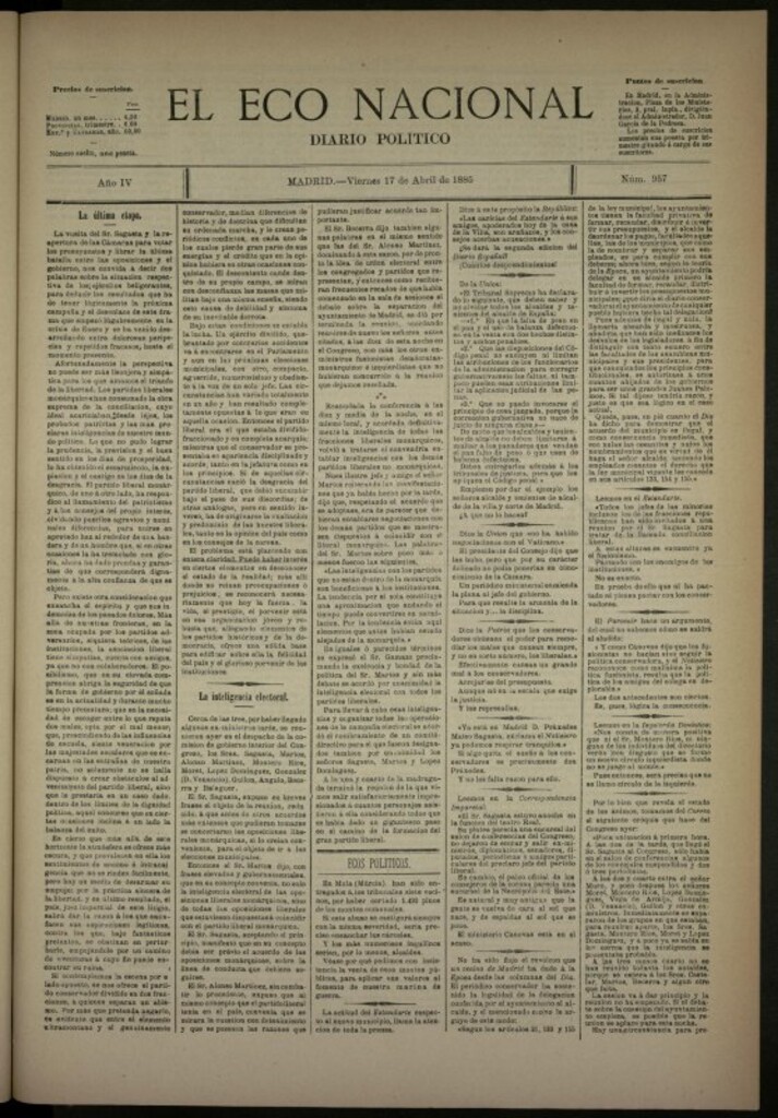 Miniatura de El Eco Nacional de 17 de abril de 1885, nº 957