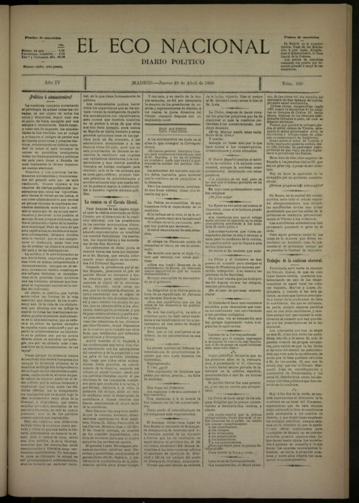 Miniatura de El Eco Nacional de 23 de abril de 1885, nº 960