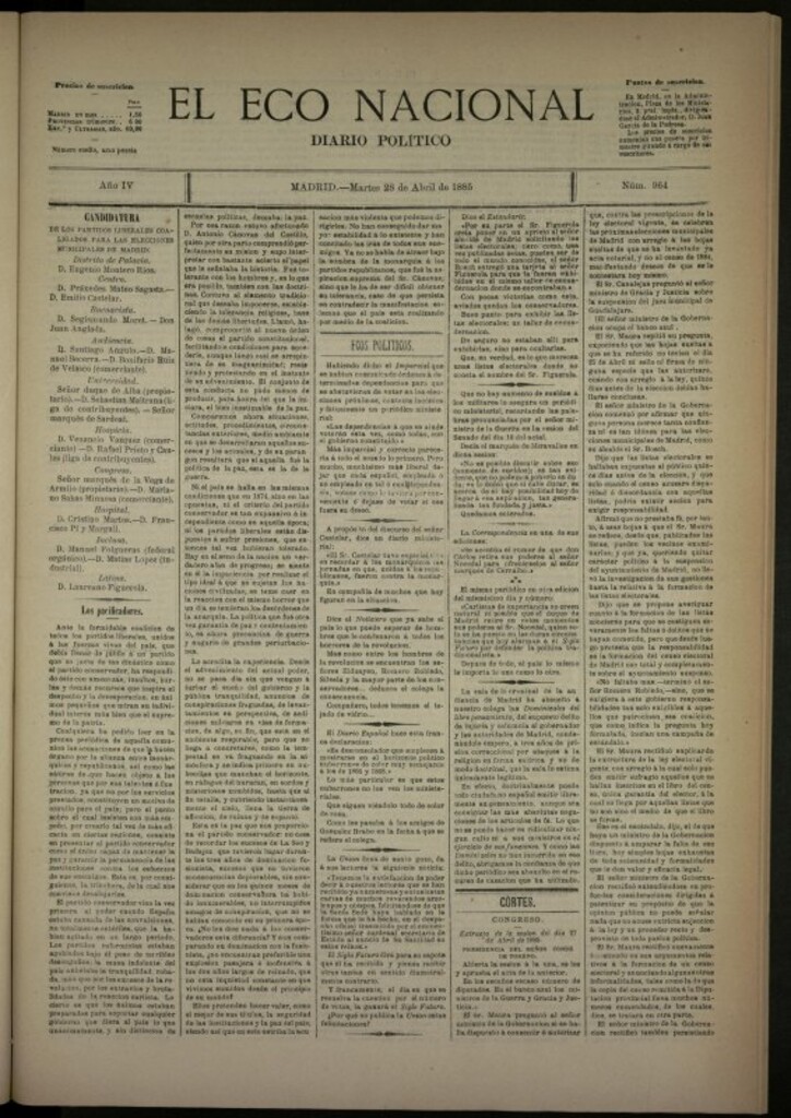 Miniatura de El Eco Nacional de 28 de abril de 1885, nº 964