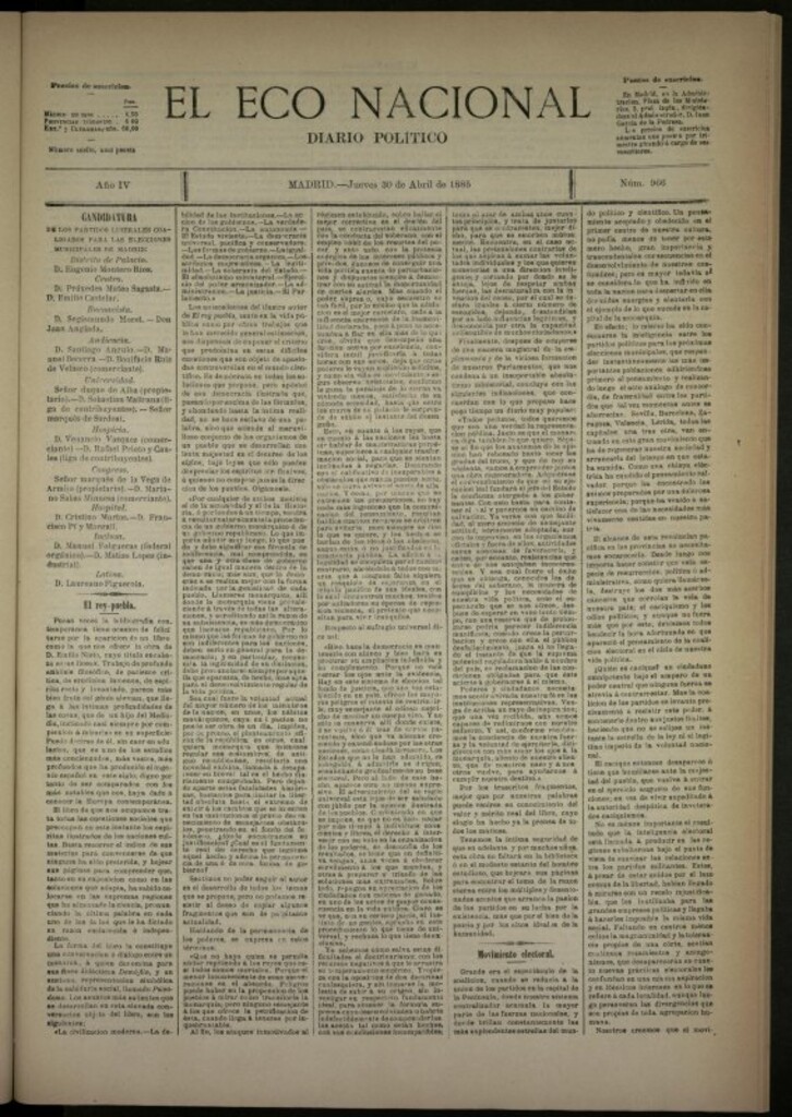Miniatura de El Eco Nacional de 30 de abril de 1885, nº 966