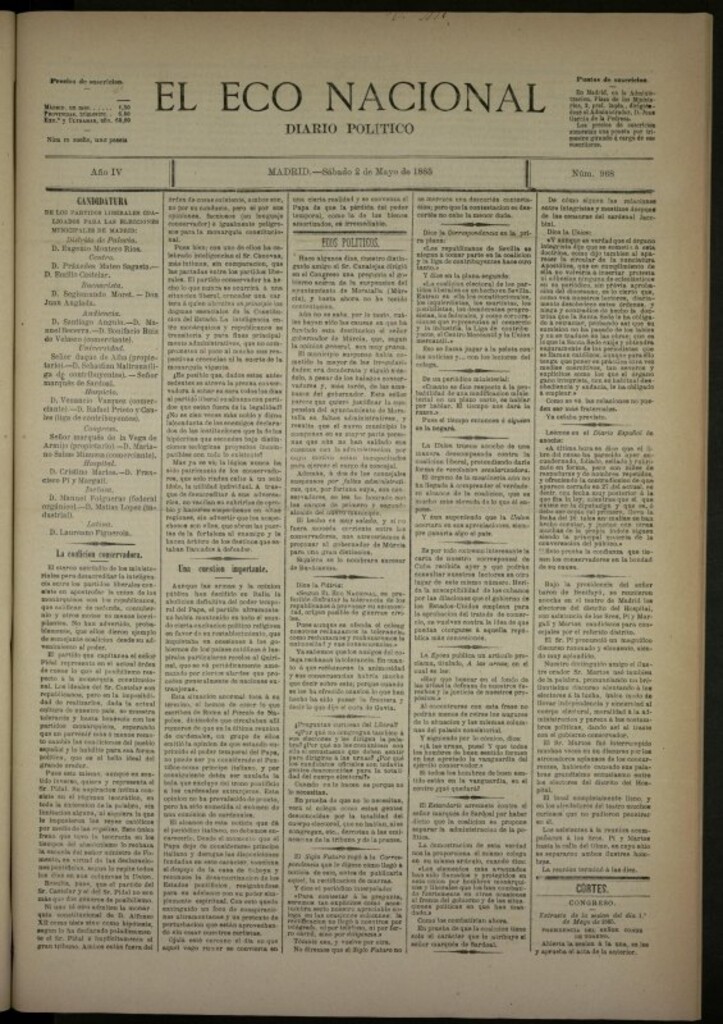 Miniatura de El Eco Nacional de 2 de mayo de 1885, nº 968