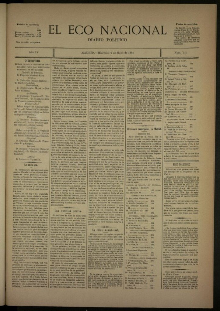 Miniatura de El Eco Nacional de 6 de mayo de 1885, nº 970