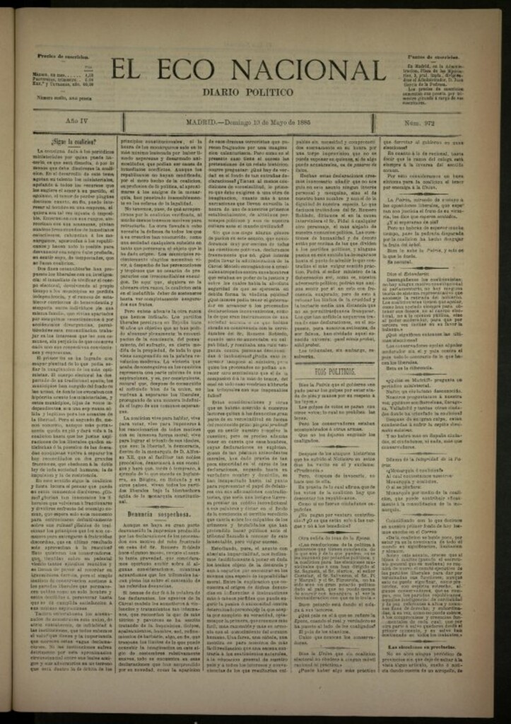 Miniatura de El Eco Nacional de 10 de mayo de 1885, nº 972