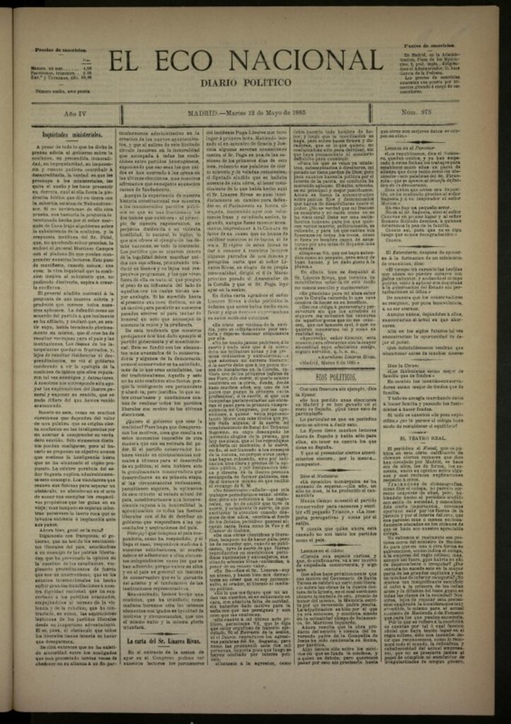 Miniatura de El Eco Nacional de 12 de mayo de 1885, nº 973