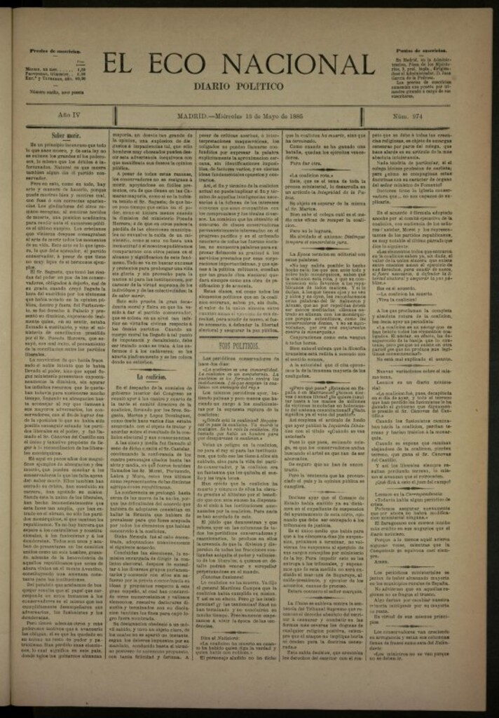 Miniatura de El Eco Nacional de 13 de mayo de 1885, nº 974