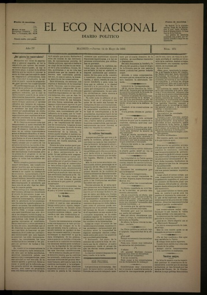 Miniatura de El Eco Nacional de 14 de mayo de 1885, nº 975