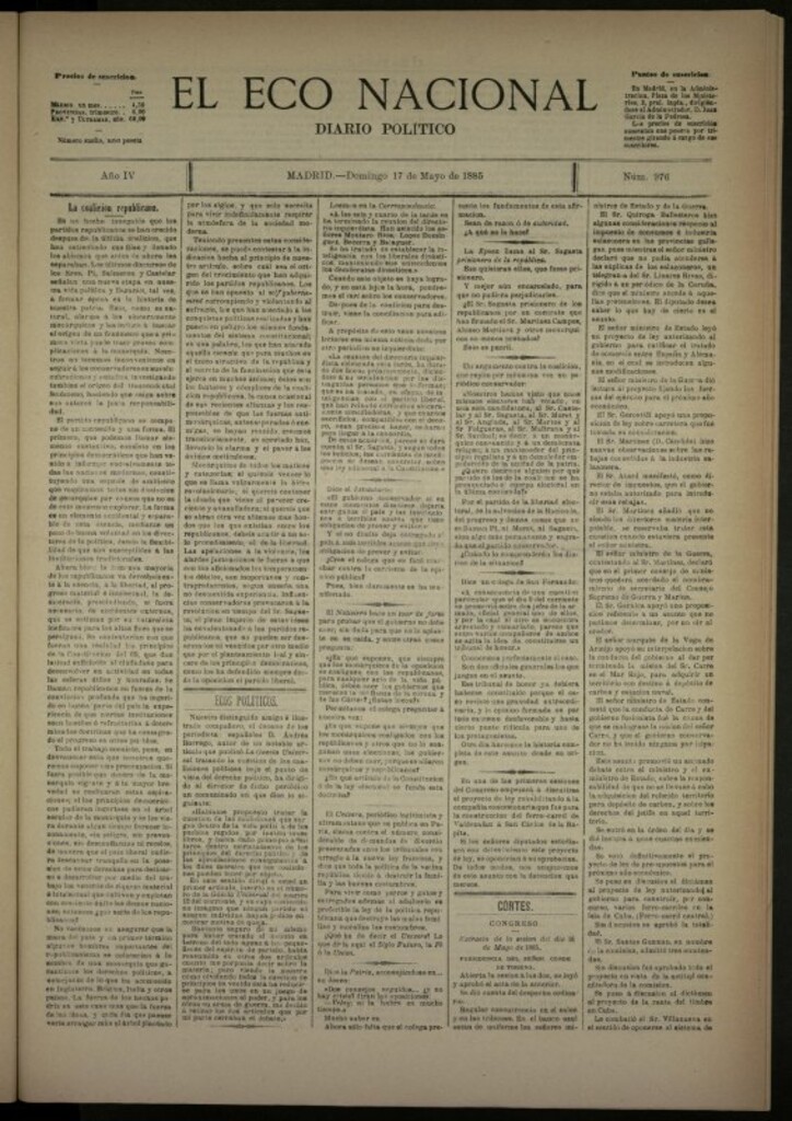 Miniatura de El Eco Nacional de 17 de mayo de 1885, nº 976