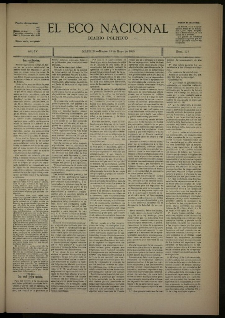 Miniatura de El Eco Nacional de 19 de mayo de 1885, nº 977