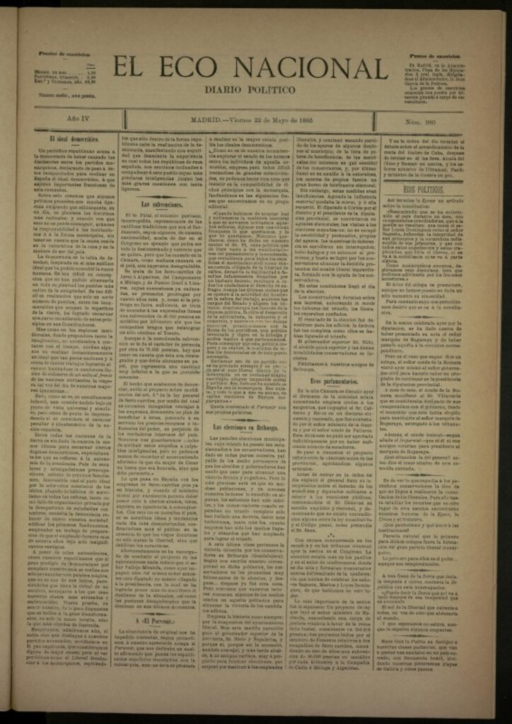 Miniatura de El Eco Nacional de 22 de mayo de 1885, nº 980