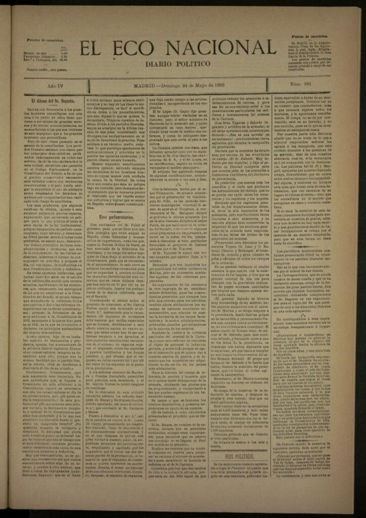 Miniatura de El Eco Nacional de 24 de mayo de 1885, nº 981