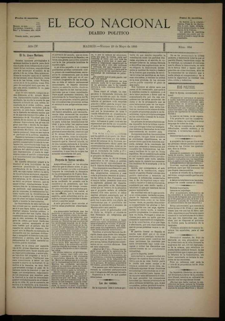 Miniatura de El Eco Nacional de 29 de mayo de 1885, nº 984