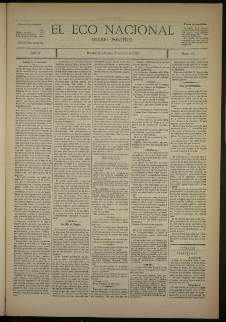 Miniatura de El Eco Nacional de 2 de junio de 1885, nº 986