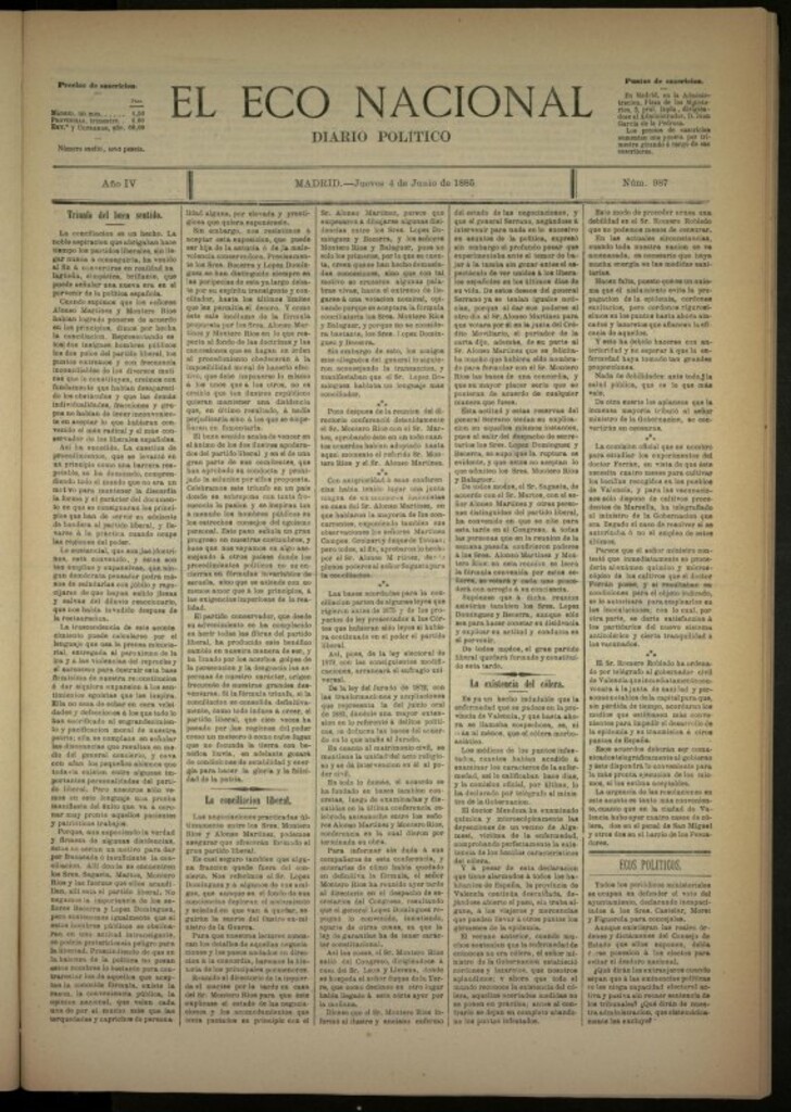 Miniatura de El Eco Nacional de 4 de junio de 1885, nº 987