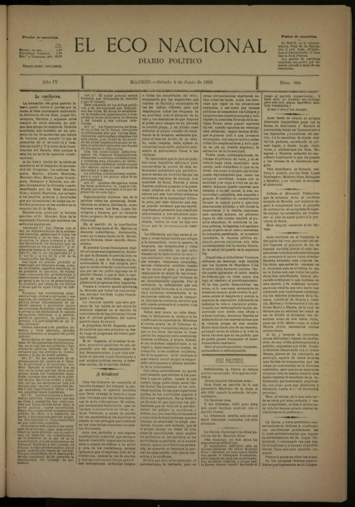 Miniatura de El Eco Nacional de 6 de junio de 1885, nº 988