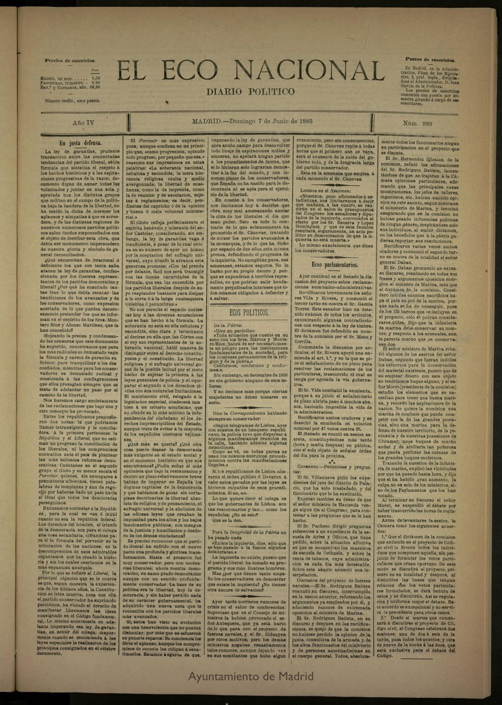 Miniatura de El Eco Nacional de 7 de junio de 1885, nº 989