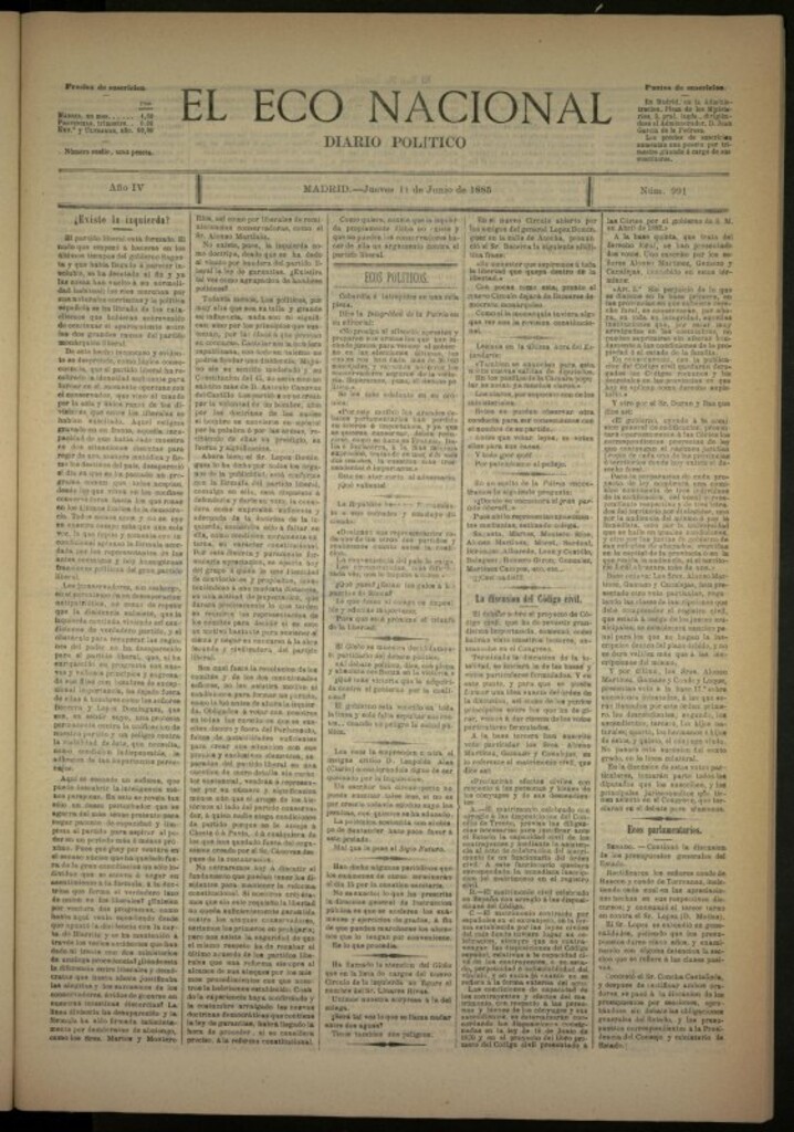 Miniatura de El Eco Nacional de 11 de junio de 1885, nº 991
