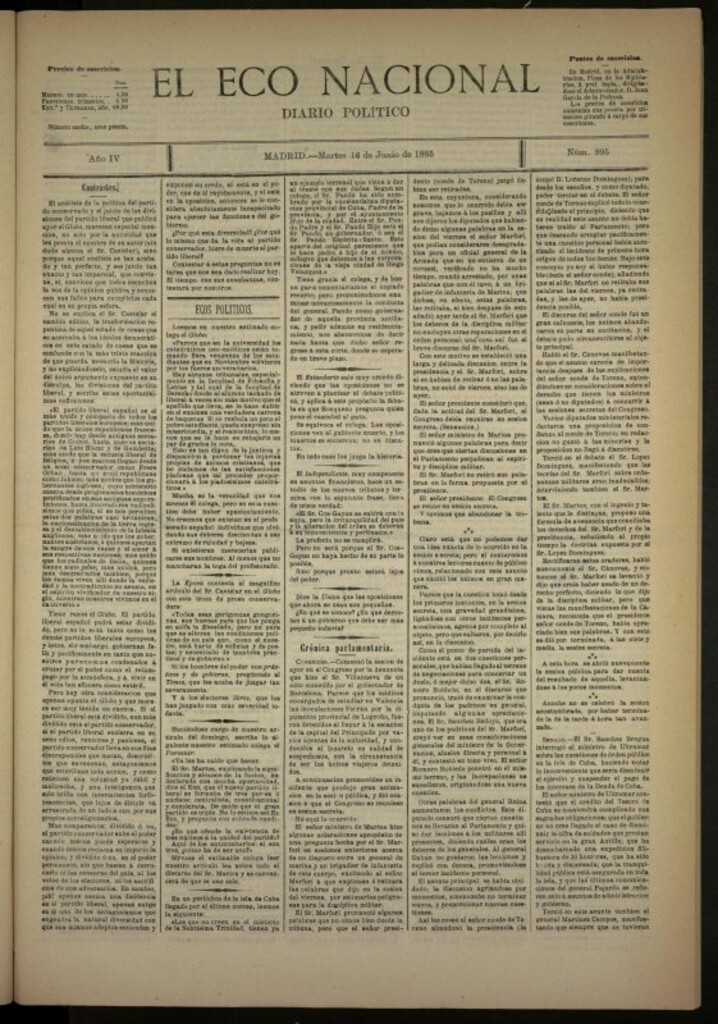 Miniatura de El Eco Nacional de 16 de junio de 1885, nº 995