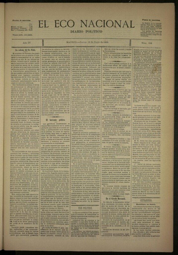 Miniatura de El Eco Nacional de 18 de junio de 1885, nº 996