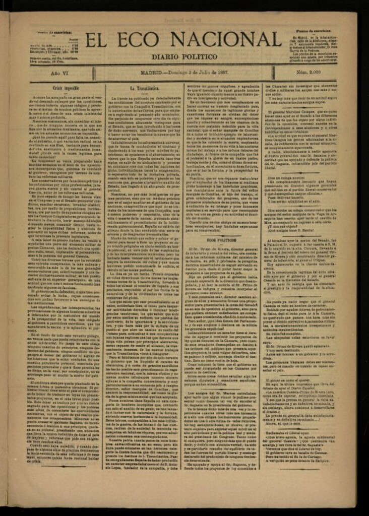 Miniatura de El Eco Nacional de 3 de julio de 1887, nº 2009