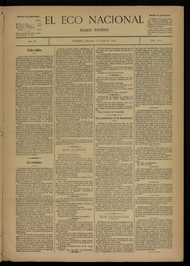 Miniatura de El Eco Nacional de 6 de julio de 1887, nº 2011