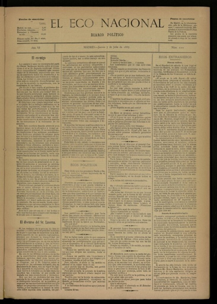 Miniatura de El Eco Nacional de 7 de julio de 1887, nº 201 [sic]