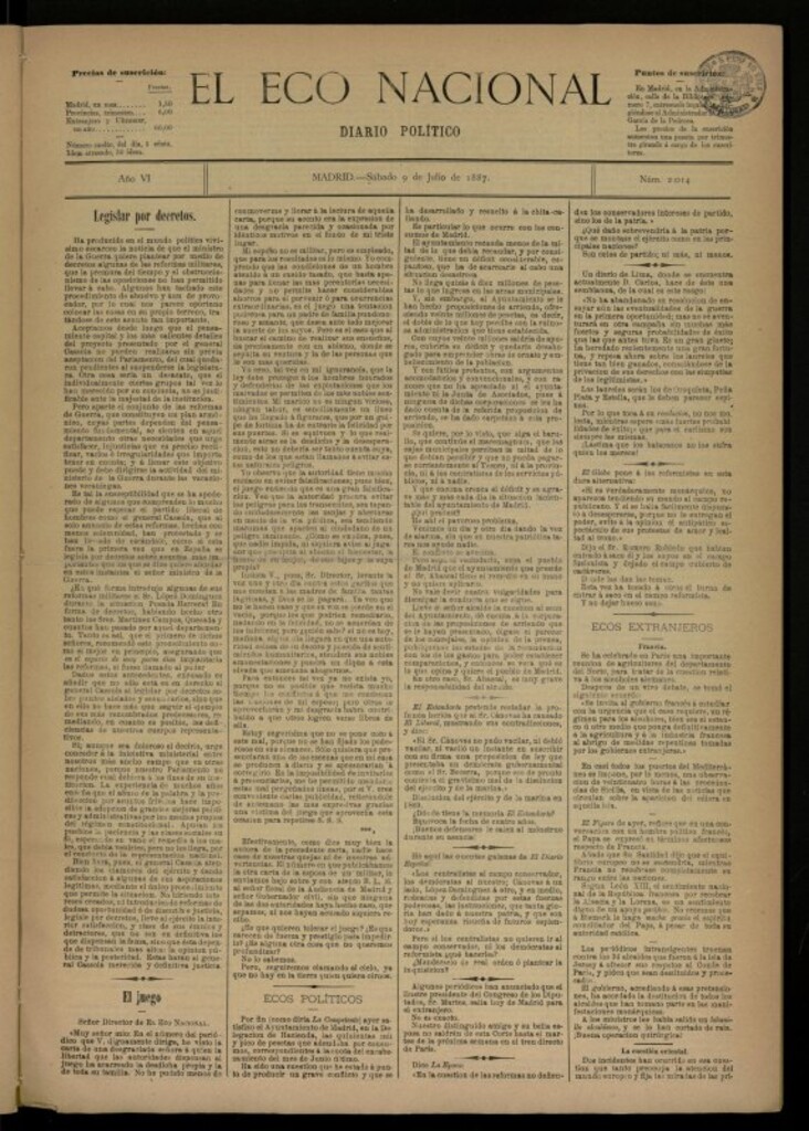 Miniatura de El Eco Nacional de 9 de julio de 1887, nº 2014