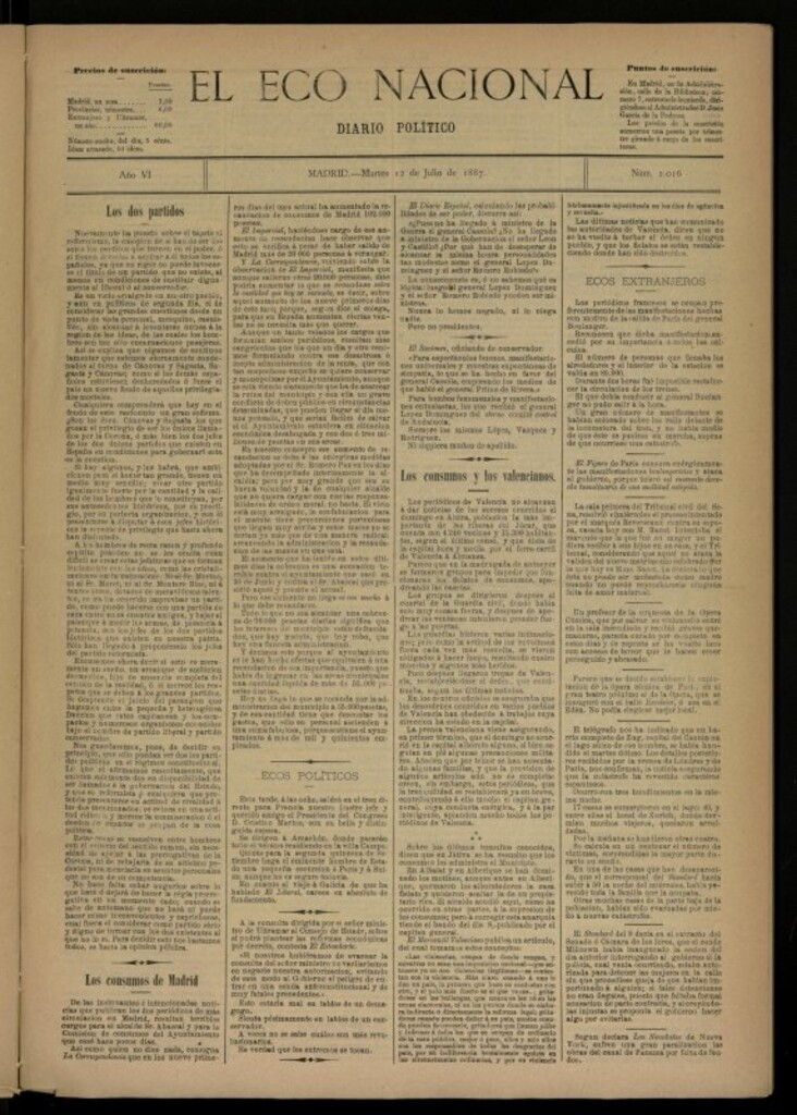 Miniatura de El Eco Nacional de 12 de julio de 1887, nº 2016