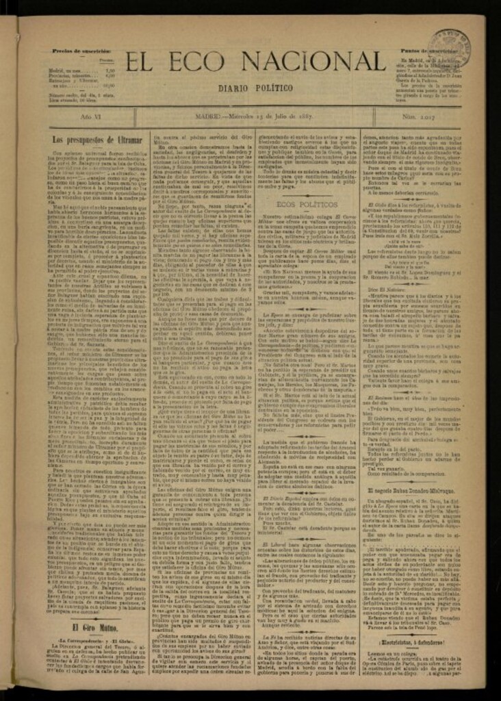 Miniatura de El Eco Nacional de 13 de julio de 1887, nº 2017