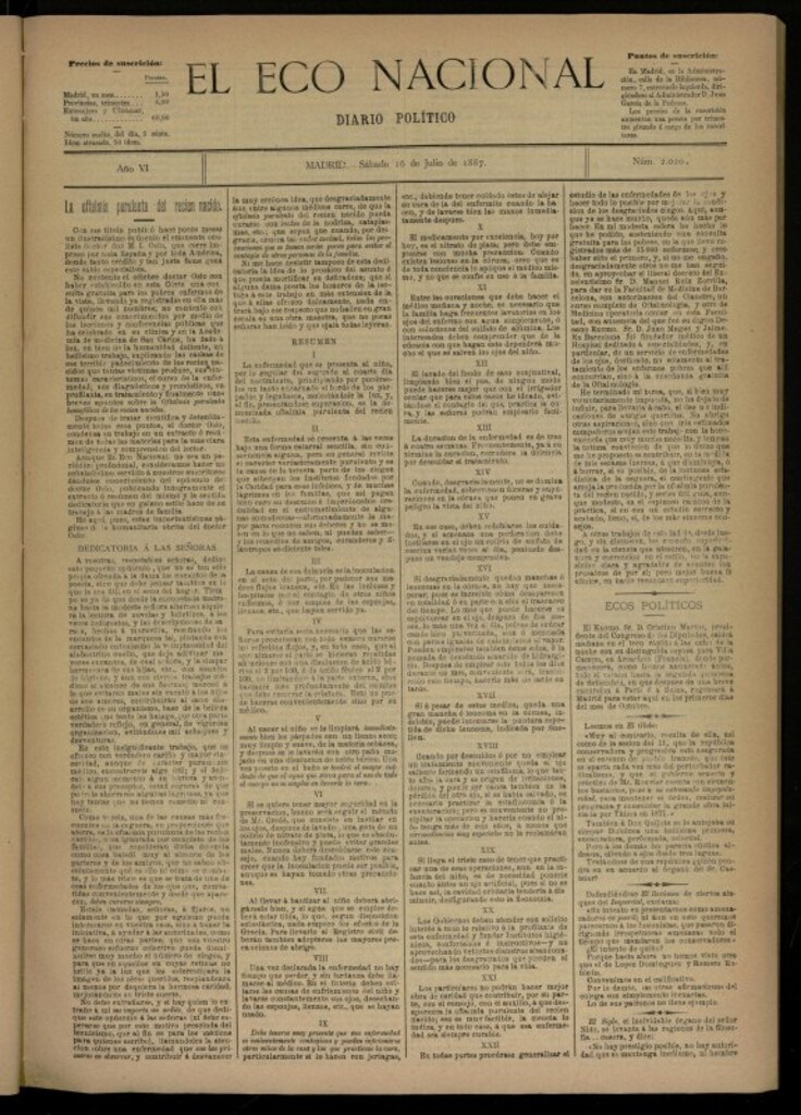 Miniatura de El Eco Nacional de 16 de julio de 1887, nº 2020