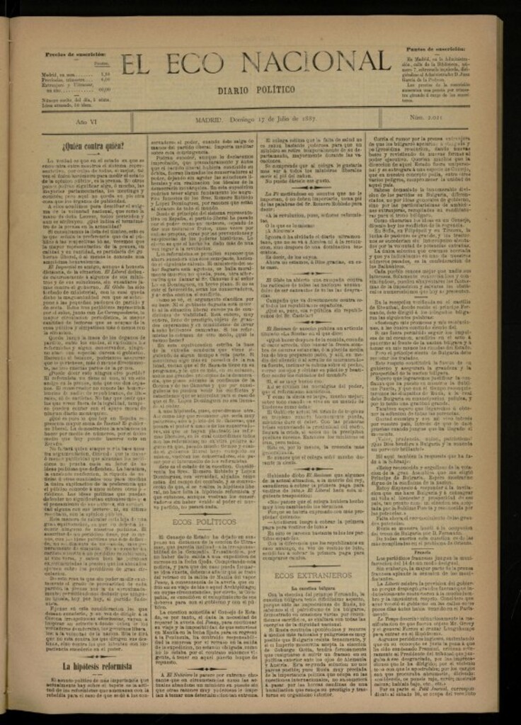 Miniatura de El Eco Nacional de 17 de julio de 1887, nº 2021