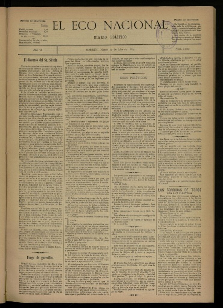 Miniatura de El Eco Nacional de 19 de julio de 1887, nº 2022